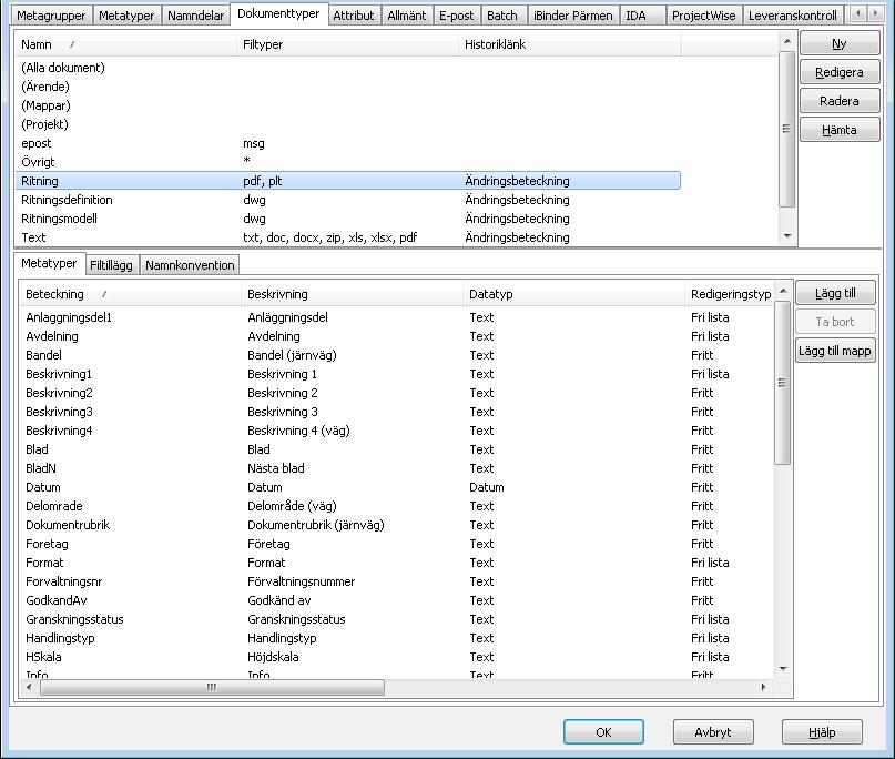 Dokumenttyper Dokumenttyper används för att gruppera dokument beroende på dess innehåll. Filändelsen.