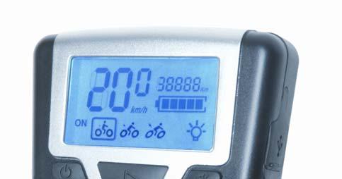 Displayens olika funktioner 5. Total distans/tripmätare 6. Hastighet 4. Batteriindikator 7. På/av knapp 3. ECO Mode 8 3. Normal Mode 9 3. Boost Mode 10 1. Bakgrundsbelysning 2.