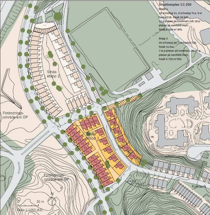 Situationsplan, Etapp 1 och 2 Utformning Val av byggnadsmaterial bör följa principer för ekologiskt/miljöanpassat byggande.