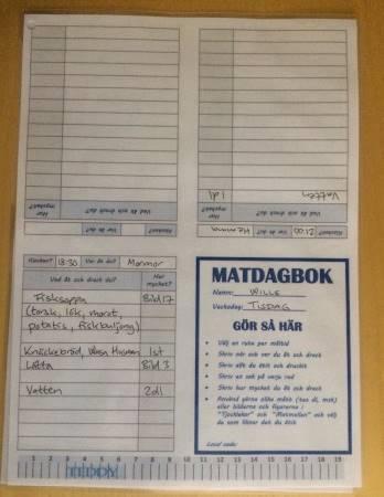 Matdagböcker/Kostregistrering Matdagböcker, 3 dagar 2 gånger per år Amning, stoppdatum