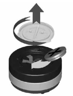 9. Kontrollera batteriets polaritet innan installation. Din Aladin One kan skadas om du inte stoppar batteriet korrekt. Stoppa in det nya batteriet med + riktat utåt.