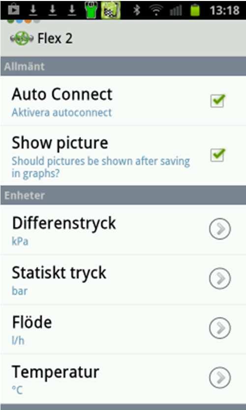 Förberedelser Mätning, forts. 3.2.5 Inställningar Auto Connect Om Auto Connect är aktiverad så söker Android enheten kontinuerligt efter en Mätsensor.