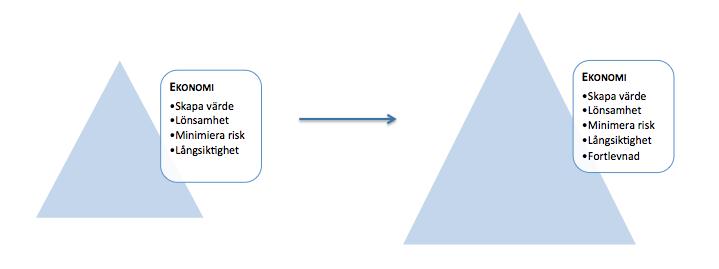 7.2.2 Riskminimering och långsiktig fortlevnad Expansionen av det ekonomiska ansvarstagandet genom adderad betoning på att arbeta med riskminimering och långsiktig fortlevnad tendera att stämma