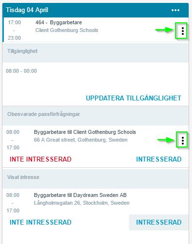 Genom att markera valfri dag får du upp detaljerad information kring just det aktuella datumet. I exemplet nedan visas att du är bokad på arbetspass har angett att du är tillgänglig mellan 08:00 00.