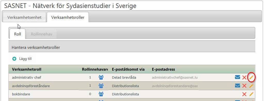 För att komplettera rollen med en beskrivning; klicka på Ändra; pennan