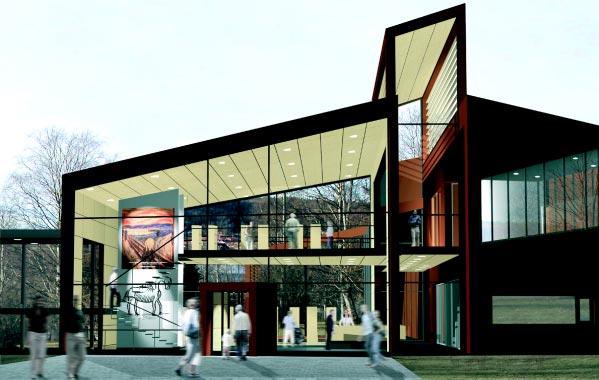 Arkitektkontoret GF Konsult AB ritade det vinnade förslaget till arena för Nordiskt centrum för kulturarvspedagogik. Fotoanimation: GF konsult AB.