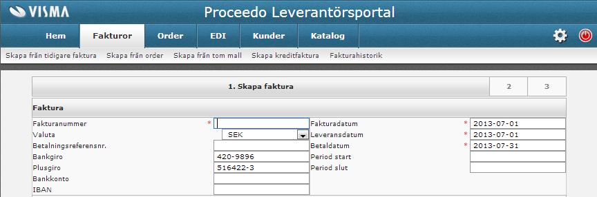 9 Sida 4 av 13 Fakturainformationen utgörs av: Fakturanummer I detta fält anger ni det fakturanummer som er faktura har. Valuta I detta fält framgår med vilken valuta fakturan skickas.
