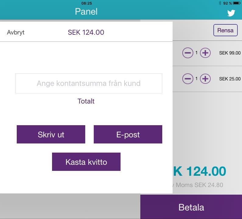 Ställ in kvittotext Du kan ställa in så att ditt eget företagsnamn och uppgifter visas på kvittot.
