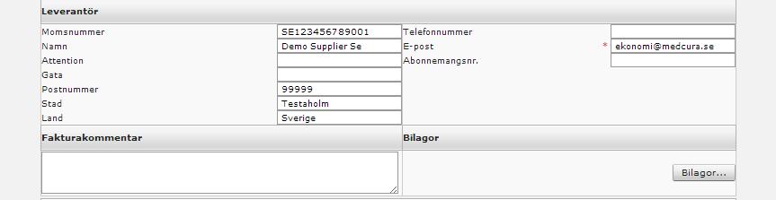 9 Sida 4 av 13 Leverantörsinformationen utgörs av: Momsnummer I detta fält skall ert momsredovisningsnummer finnas angivet. Namn I detta fält skall ert bolagsnamn finnas angivet.