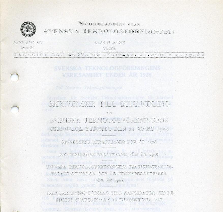 I>i(KI>IiKLA>'l>KN vnxn SVENSKA T E KJNOLOGFÖRENING EN ÅRGÅNG XIV DEN 11 MARS N:R 21 1929 R E D A K T