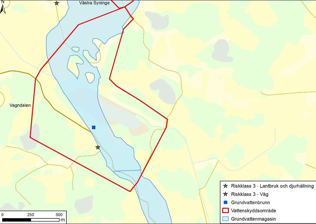 Tabell 1 Resultatet av Rambölls riskinventering och riskanalys för Vagndalens vattentäkt. Koordinatsystem SWEREF99 TM.