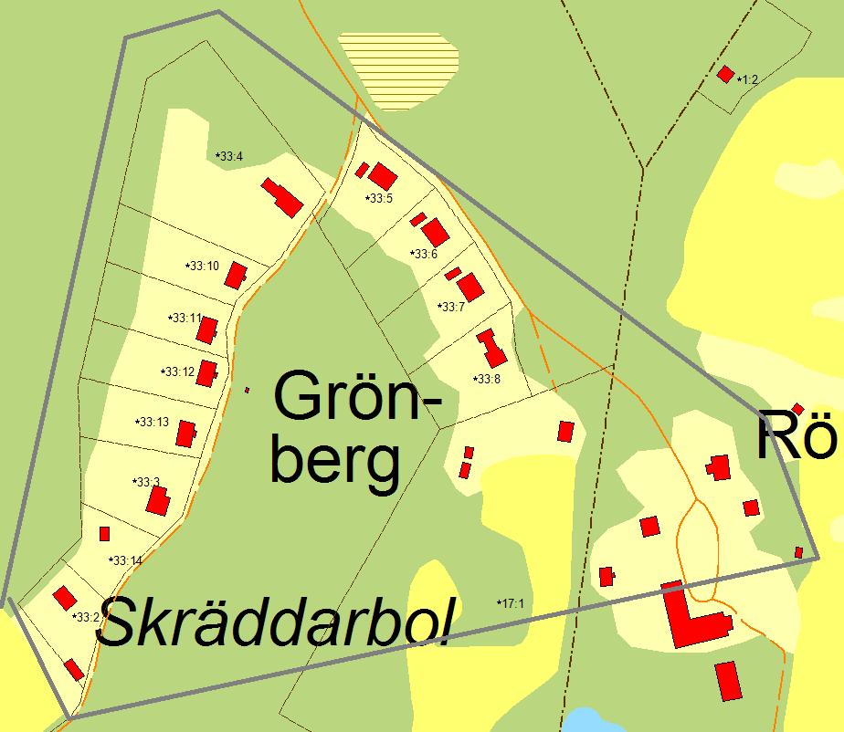 Grönberg/Rökgården I VA-planen: Bevakningsområde Befintlig bebyggelse Planförhållanden Befintlig VA-försörjning Förutsättningar för enskild vattenförsörjning Förutsättningar för enskild