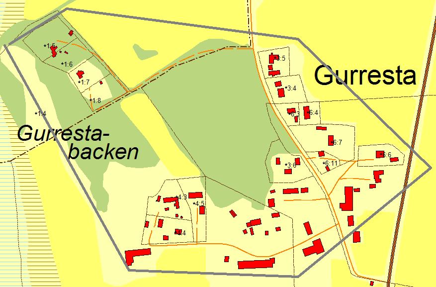 Gurresta I VA-planen: Bevakningsområde Befintlig bebyggelse Planförhållanden Befintlig VA-försörjning Förutsättningar för enskild vattenförsörjning Förutsättningar för enskild avloppshantering