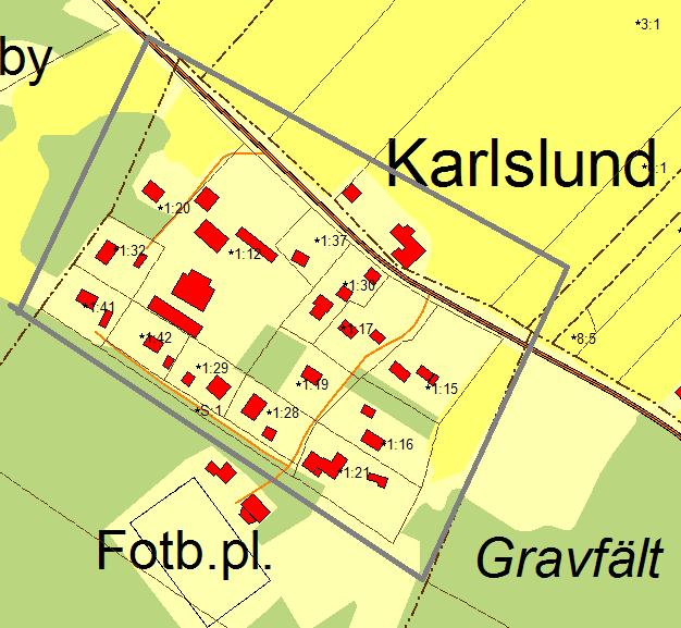 Karlslund I VA-planen: Bevakningsområde Befintlig bebyggelse Planförhålladen Befintlig VA-försörjning Förutsättningar för enskild vattenförsörjning Förutsättningar för enskild avloppshantering