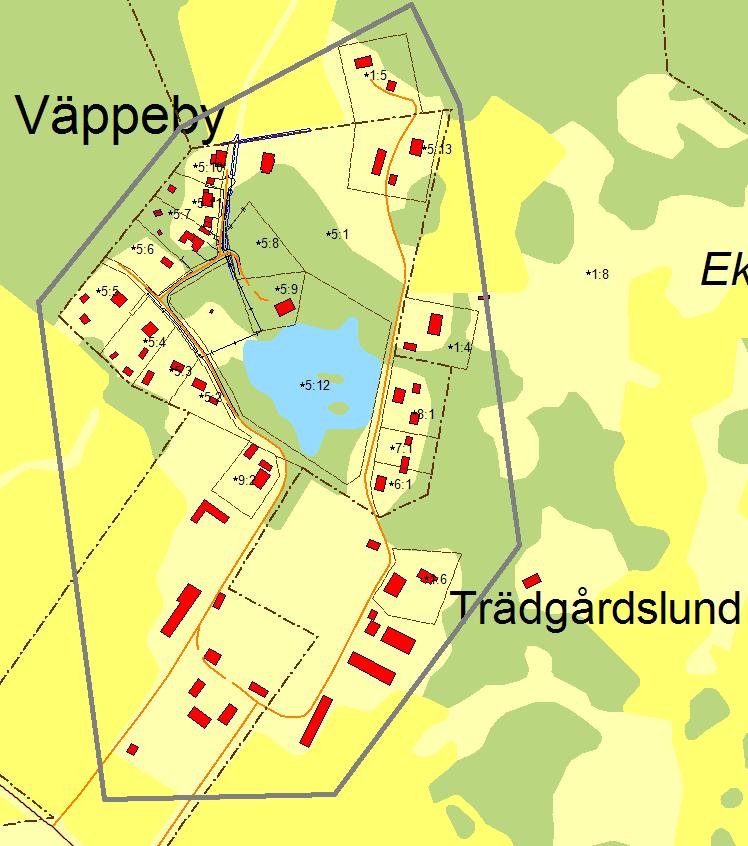 Trädgårdslund I VA-planen: Bevakningsområde Befintlig bebyggelse Planförhållanden Befintlig VA-försörjning Förutsättningar för enskild vattenförsörjning Förutsättningar för enskild avloppshantering