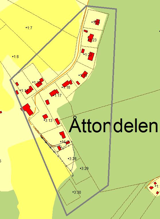 Åttondelen I VA-planen: Bevakningsområde Befintlig bebyggelse Planförhållanden Befintlig VA-försörjning Förutsättningar för enskild vattenförsörjning Förutsättningar för enskild avloppshantering