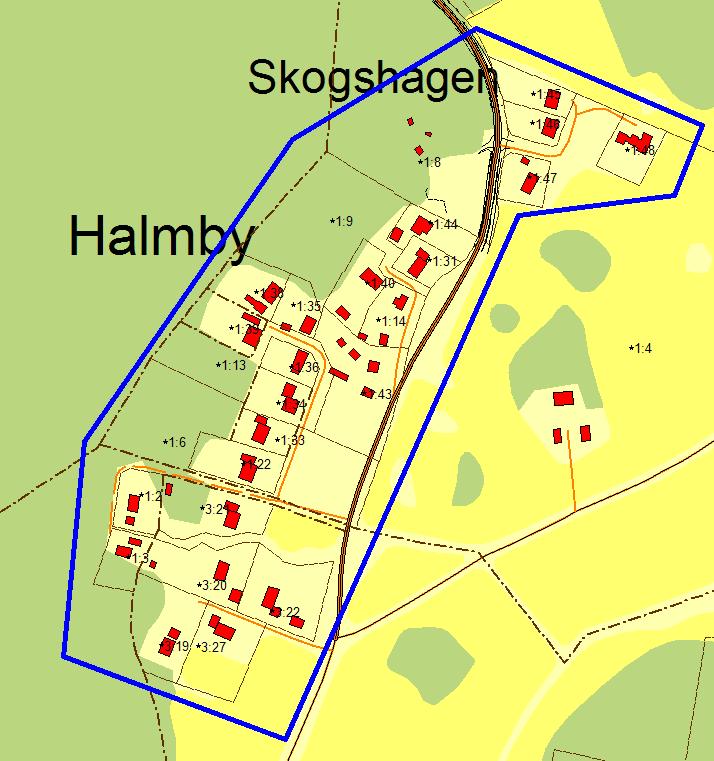 Halmby I VA-planen: Utredningsområde Befintlig bebyggelse Planstatus Befintlig VA-försörjning Förutsättningar för enskild vattenförsörjning Förutsättningar för enskild avloppshantering Påverkan från
