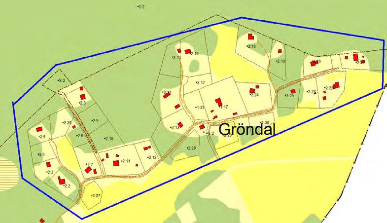 Gröndal I VA-planen: Utredningsområde Befintlig bebyggelse Ca 21 bostadshus, och 12 obebyggda tomter. Andelen permanentboende bedöms vara ca 60 %.