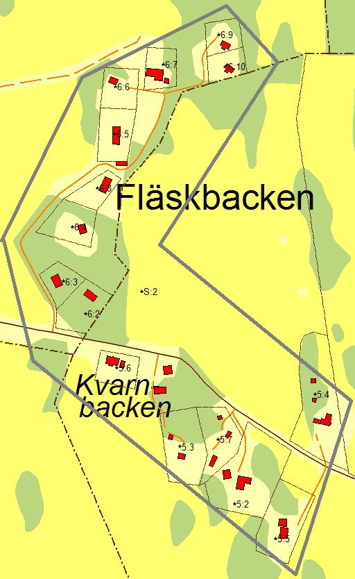 Fläskbacken I VA-planen: Bevakningsområde Befintlig bebyggelse Planförhållanden Befintlig VA-försörjning Förutsättningar för enskild vattenförsörjning Förutsättningar för enskild avloppshantering