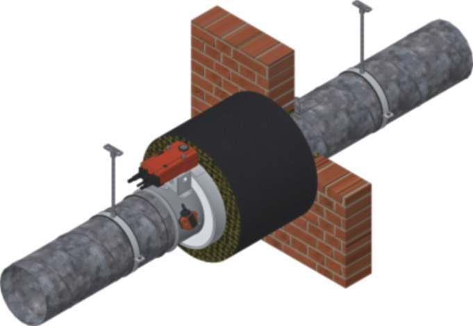 Brandklassning: Den anslutande ytan mellan vägg och rörisolering fylls upp med brandbeständigt tätningsmedel före montering av isoleringen (rekommenderad typ av tätningsmedel - se