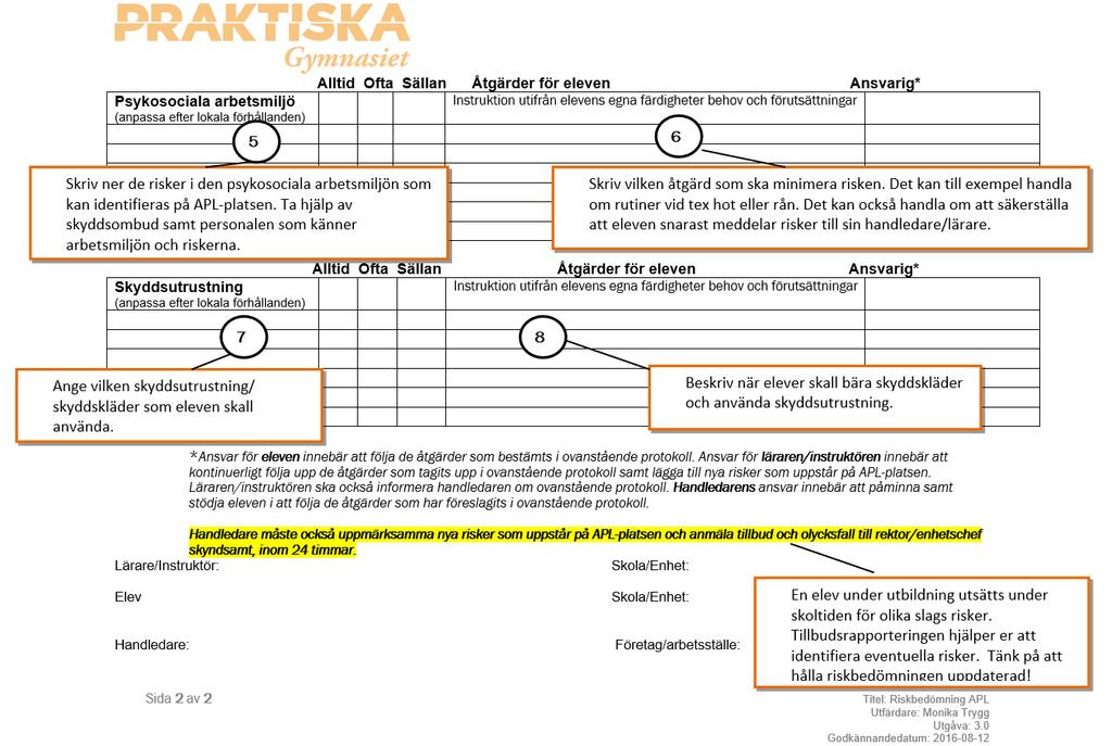 1a 1b 1c Utbildningskontrakt + + Inför APL måste läraren upprätta utbildningskontrakt med APL-företaget och eleven. Syftet med utbildningskontraktet är att klargöra vem som ansvarar för vad under APL.