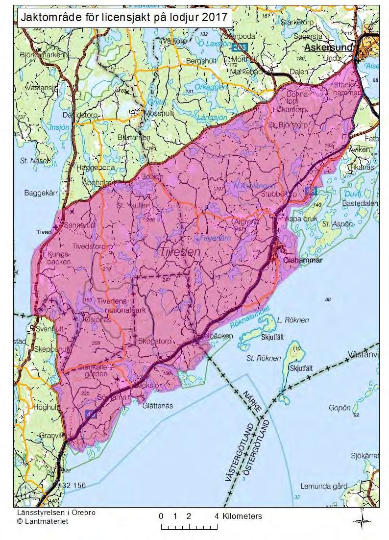 Bilaga 1 Bild 1: Jaktområde för licensjakt på lodjur i Örebro län 2017.