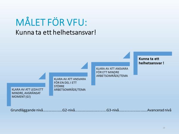 ATT TA ETT HELHETSANSVAR För varje ny VFU-period ska studenten kunna ta ett allt större ansvar för att, under den avslutande VFU-perioden, kunna axla ett helhetsansvar.