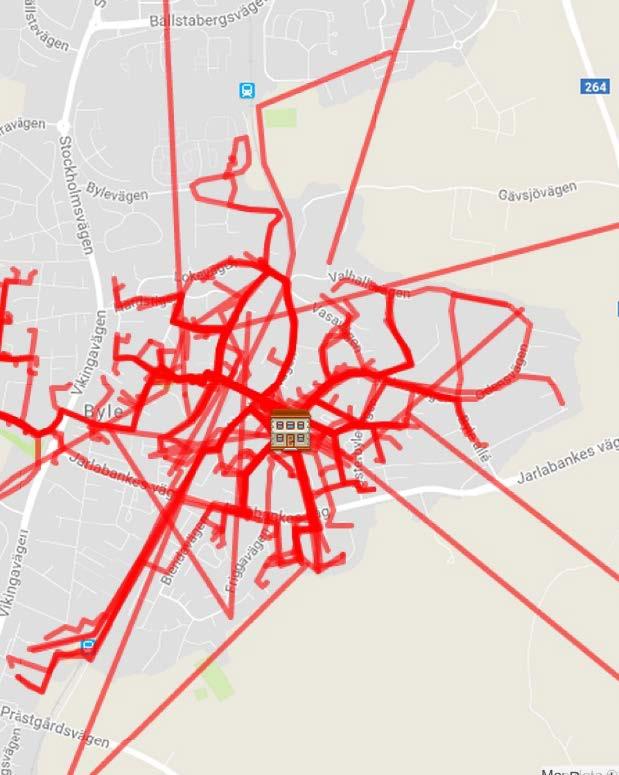17(35) Figur 14. Elevernas vägar till och från Byleskolan, till fots eller med cykel.