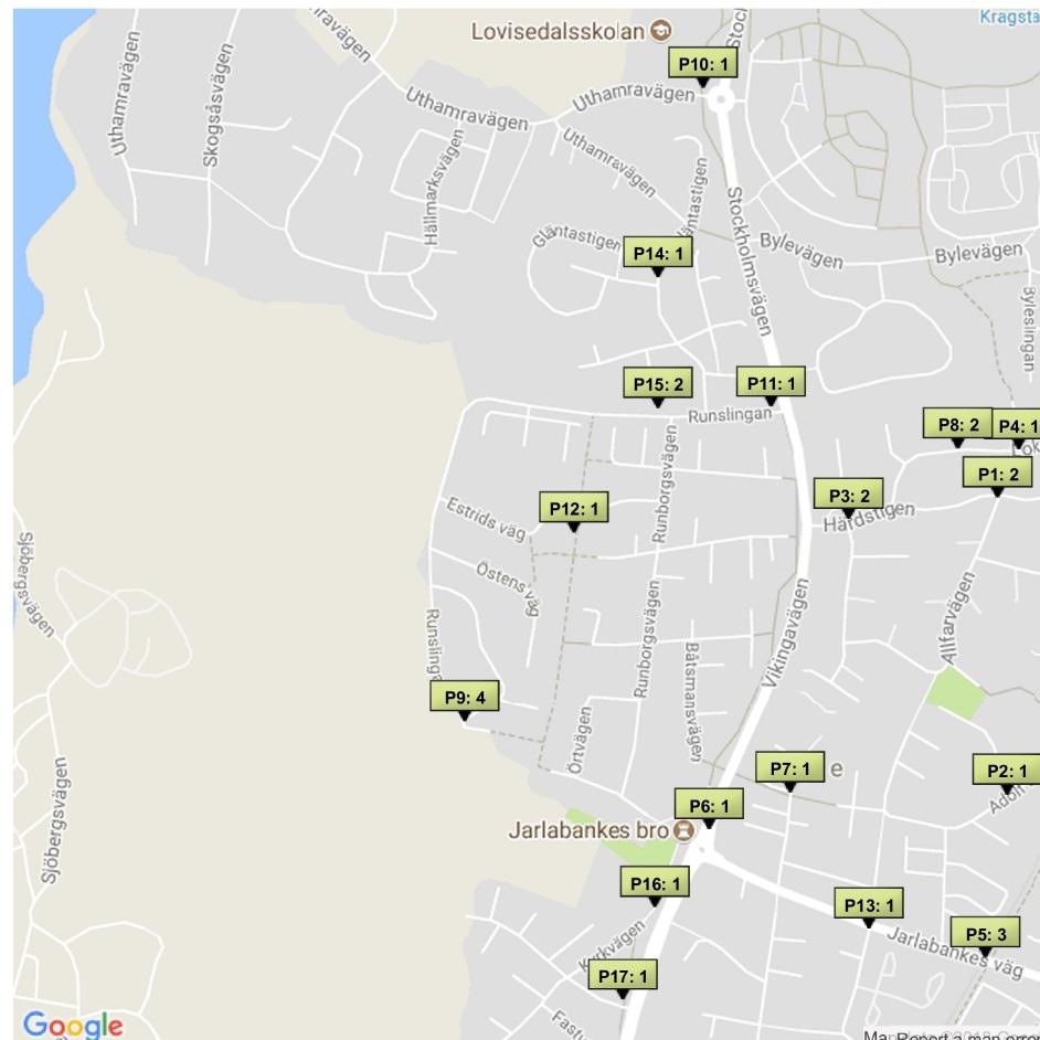 21(35) Beskrivning av trafikproblemen Problemplatser och antal rapporterade problem beskrivs i detta avsnitt. Runborg skola Figur 19.