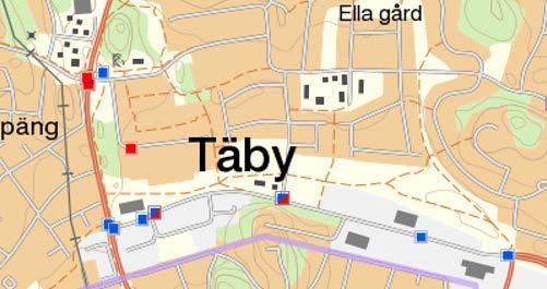 30(35) Figur 23. Fem års trafikolyckor med oskyddade trafikanter som skett i Enhagen. Blå rutor visar trafikolyckor rapporterade av polisen. Röda rutor är olyckor rapporterade av sjukhus.