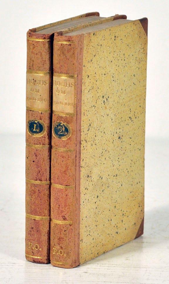 9. 14. flammiga ryggar. Lätt bruntonade och med ett fåtal småfläckar. Ark 21, s. 321-36 i del I något lagerfläckigt. I del II en liten reva i innermarginalen på s.