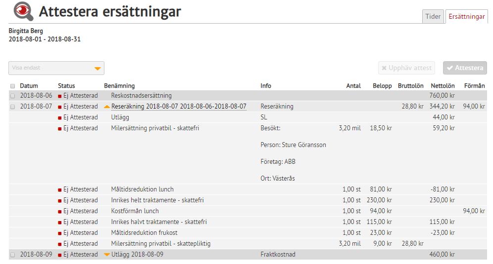Reseräkning Klickar du på den gula triangeln framför