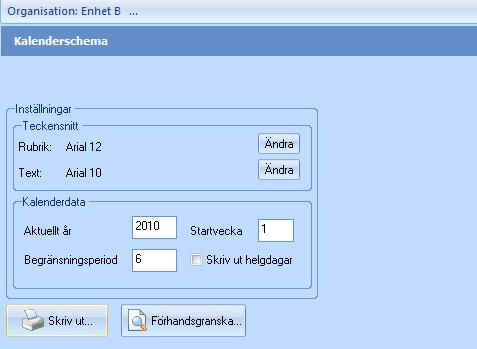 Kalenderschema När man ska göra en ändring av ett grundschema från ett visst datum är det viktigt att man anger rätt starvecka för det ändrade schemat.