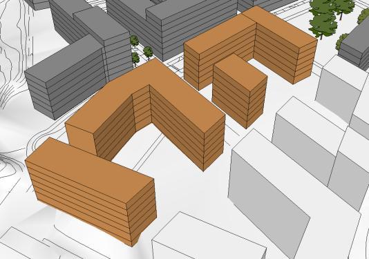 Området ovan järnvägstunneln lämnas fri från bebyggelse och utgör entrégata till bostadskvarteren. Parkering kan ordnas i garage under mark som inte ianspråktas av järnvägstunneln.
