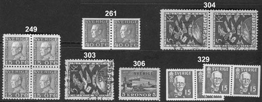 254K 185c (67830) 30 öre blå, vitt ppr. 21 ex samt 142Aa1 i femstrip. F 3070 xx 250:- 255 186c 30 öre orangebrun, vitt papper, medelgod centrering, fräscht ex. F 5500 (Färgfoto) xx 1.