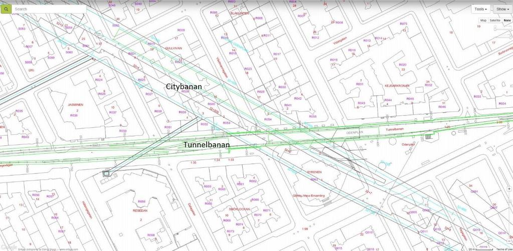 3.2 Fallstudie Odenplan Den andra delen av fallstudien omfattar området Odenplan och innefattar en korsning av den befintliga tunnelbanelinjen T-grön.