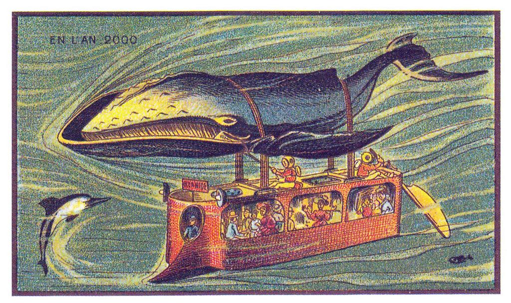 FRAMTIDEN FÖR 100 ÅR SEDAN Vid sekelskiftet kring 1900 skapade franska artister ett stort antal futuristiska bilder som skulle beskriva världen år 2000.