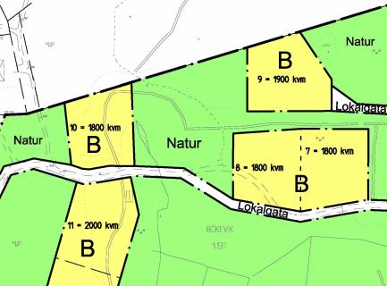 Tomterna 7 och 8 styckas av väster om Bökevik 1:113 med anslutning söderut till Blysängen. I norra delen av tomterna finns en befintlig mur som går i öst-västlig riktning.