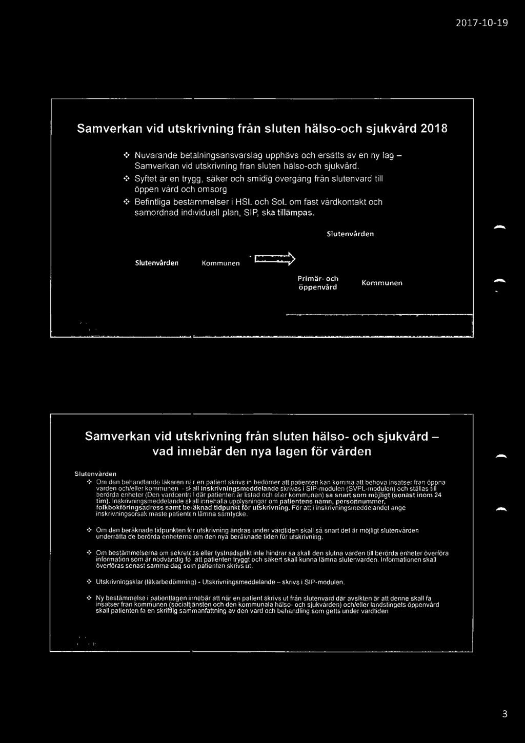 patienten kan komma att behöva insatser från öppna vården och/eller kommunen - skall inskrivningsmeddelande skrivas i SIP-modulen (SVPL-modulen) och ställas till berörda enheter (Den vårdcentral där