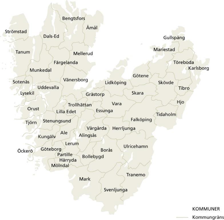 Västra Götaland 49 kommuner 1,6 miljoner invånare Västra Götalands län Landskap: Västergötland, Bohuslän och Dalsland