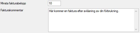 Du talar också om minsta belopp för att en direktfaktura ska skapas samt vilken generell fakturakommentar som ska skrivas på