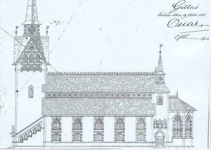 Ritning av Åre nya kyrka, södra fasaden (beskuren). Antikvariskt resonemang Avsikten med en kulturhistorisk byggnadsrestaurering är att enbart åtgärda tekniskt skadade delar.