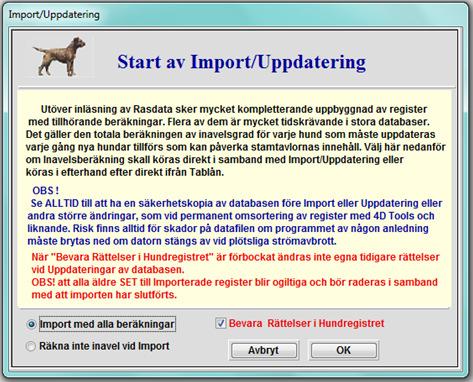 9.1 Importera samtliga filer Välj Importera/Uppdatera Rasdata på vänstra delen av Tablån, och klicka sedan på Starta arbetsuppgift.