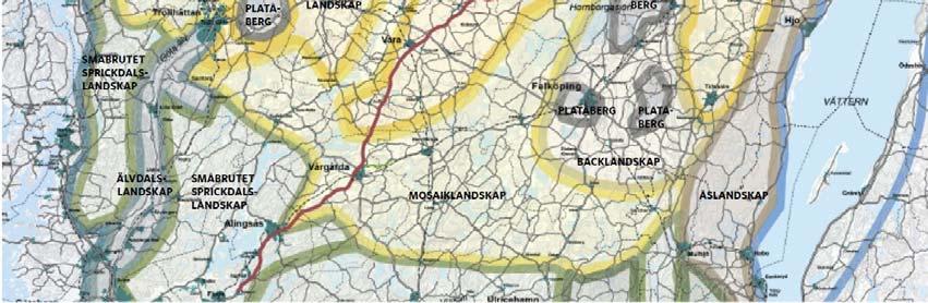 Landskapets olika karaktärer och topografiska variation blir också tydlig på profilen av E20 nedan i figur, hämtad från samma handling.