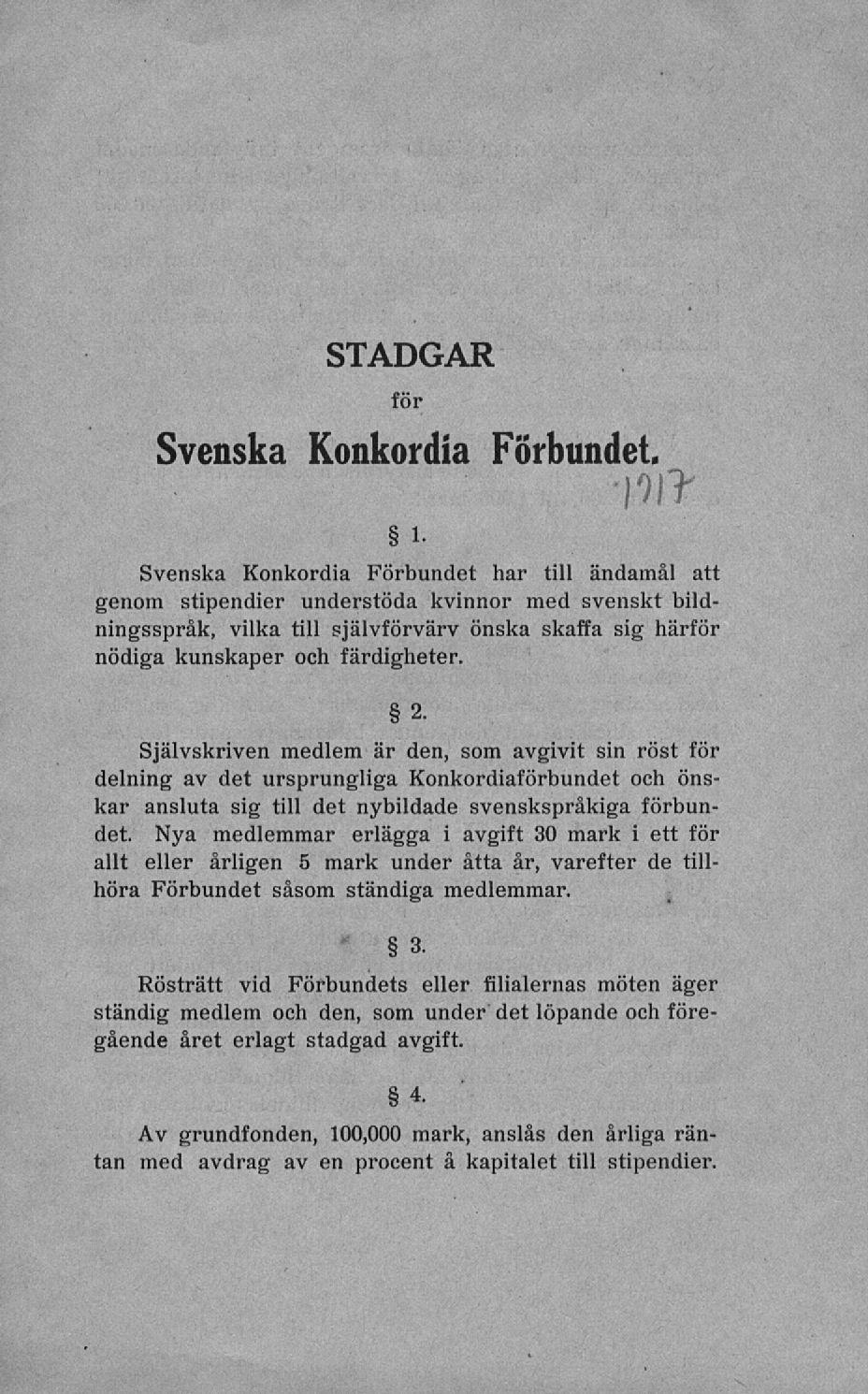 Stadgar för Svenska Konkordia Förbundet. i.
