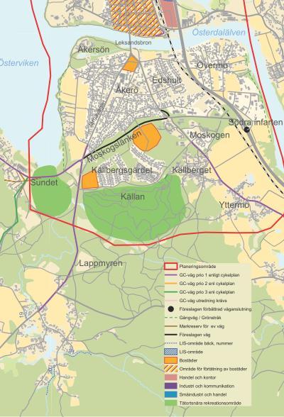 Figur 2 Utveckling av tätorten Leksand, södra delar från översiktsplanen. 3.1.
