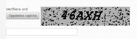 Grundelement Captcha: Innebär att man behöver verifiera vilka bokstäver/siffror man ser.