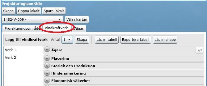 3.4 Skapa och lägga in uppgifter om vindkraftverk Gå in på fliken Vindkraftverk.