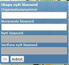 Om du vill byta till ett nytt lösenord, klicka sedan på knappen "Byt lösenord". Du kommer då till en ruta med fyra fält som ska fyllas i.