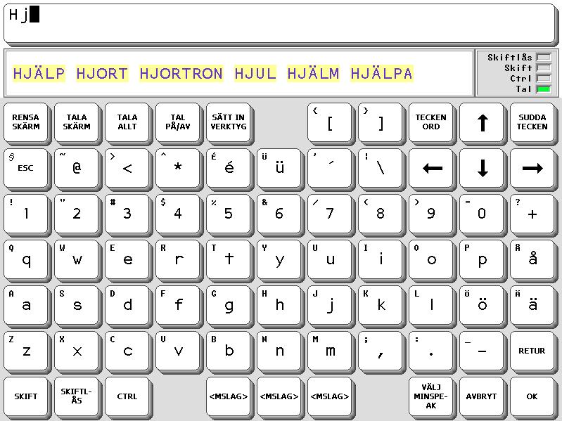 Nu kan du skriva ett önskat ord, göra mellanslag och automatiskt komma tillbaka till Minspeak. Om Ordprediktion är på kan du i samband med skrivning av text få ordprediktion.